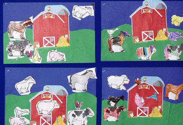 Student farm scene art made from construction paper